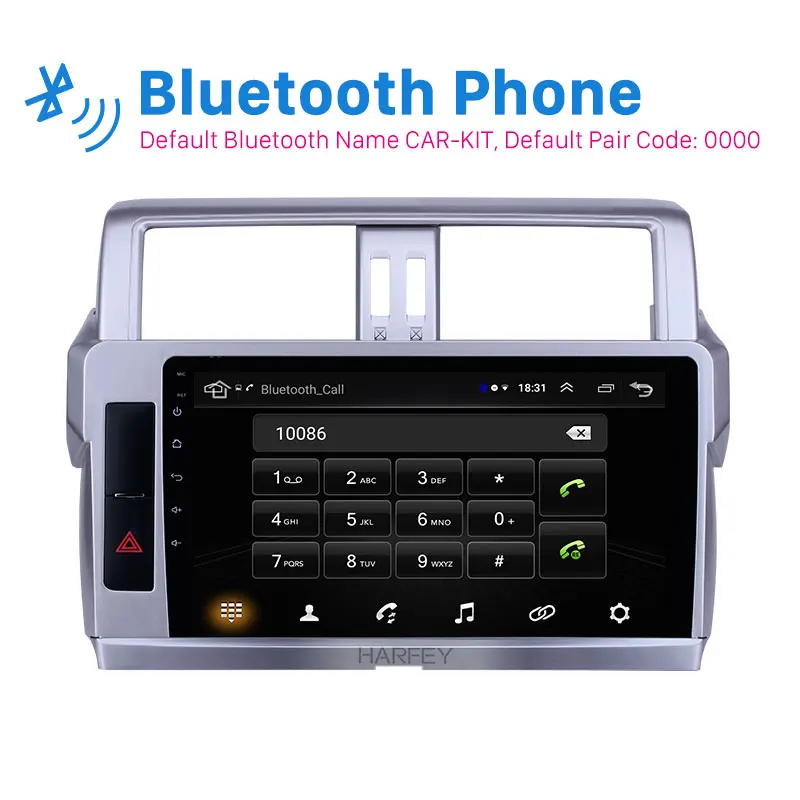 Harfey Car GPS 2Din 10.1&quot Radio Android 9.1 for Toyota Pardo 2014 With HD Touchscreen Bluetooth support Carplay Backup Camera |