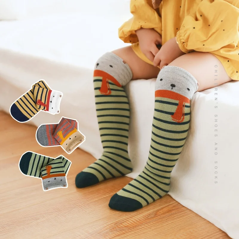 

1-8T 3 Pair Baby Girl Kids High Long Socks Cute Cartoon Stripe Soft Over Knee Leg Warmers New