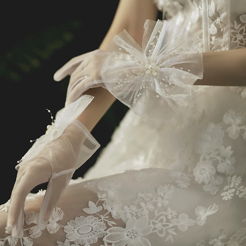 Lace Gloves Women Rhinestone Lace Short Mesh Gloves