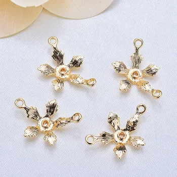 

6PCS 13x20MM 24K Gold Color Plated Brass Flower Connector Charm Pendants High Quality Diy Jewelry Accessories
