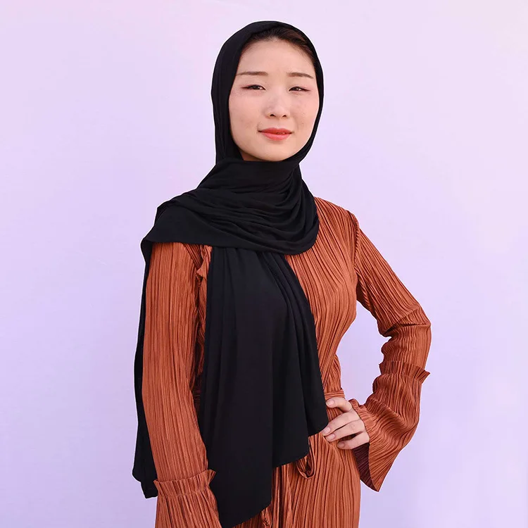 AliExpress Hot Selling Muslim Scarf Monochrome Cotton Jersey Headscarf Arab Women's Silk Scarves Currently Available Wholesale