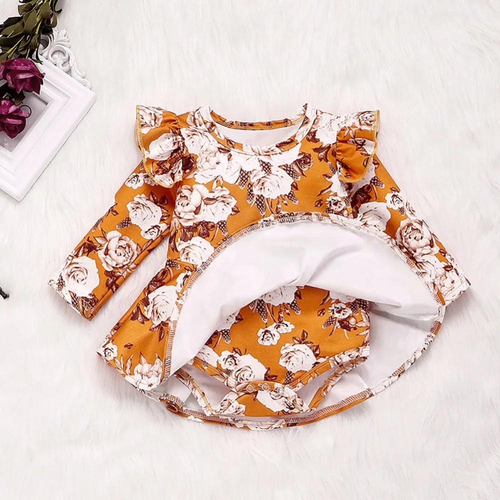 Kids Baby Flower Dress Girls Long Sleeve Party Princess Dress Long Sleeve Baby Romper Dresses Spring Cute Children Clothes