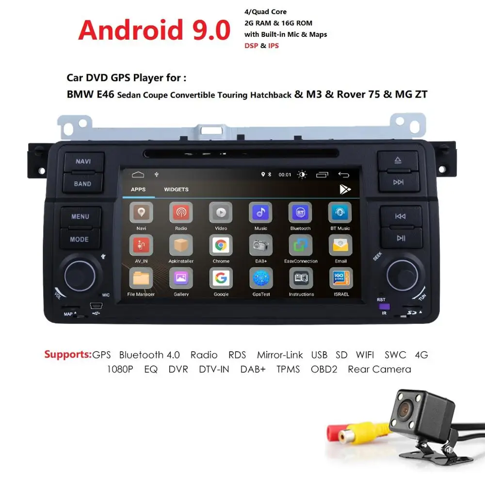 Flash Deal Ossuret Android 9.0 1Din QuadCore 2GRAM+16GROM 7Inch Touchscreen Car Player for BMW E46 318 320 M3 3series Car DVD Stereo RDS BT 1