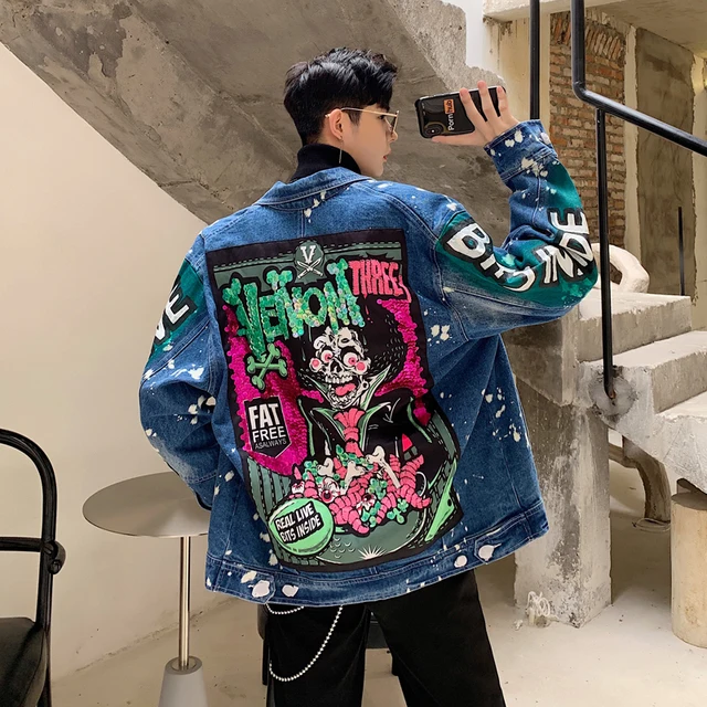 Appliques Printed Jeans Jacket Hipster 