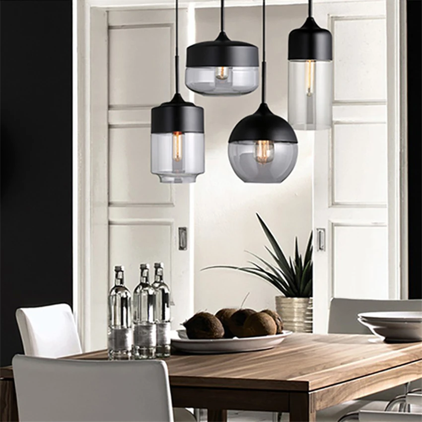 

Modern LED Pendant Lights Lighting Clear Glass Lampshade Loft Pendant Lamps Bar Bedroom Dinning Room Home Hanging Lamps Fixtures