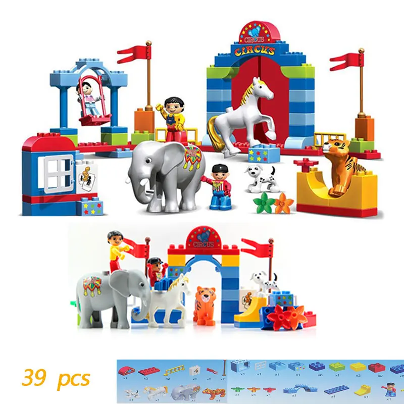 Большие строительные блоки маленький цирк тигр Лев слон семейный подарок для