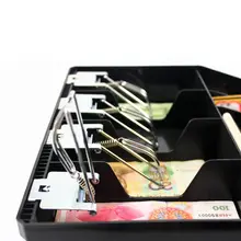 8 сеток, увеличивающая рост, черный пластиковый ящик для хранения монет, банкнот, лоток для денег, органайзер с 4 съемными металлическими зажимами D08B