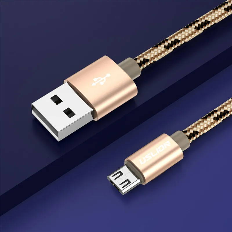 USLION кабель Micro USB для samsung, Xiaomi, huawei, планшета, Android, Micro USB, шнур для зарядки телефона, 2,4 А, кабель для зарядки и передачи данных, адаптер - Цвет: Gold