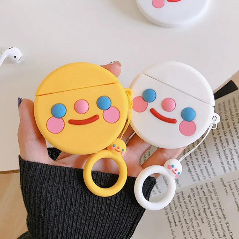 

Bluetooth Earphone Case for Airpods Accessories Protective Cover Bag with Ring Strap Cute Cartoon Silicone Smile Face Design