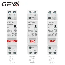 Бытовой модульный контактор переменного тока GEYA на Din-рейку для умного дома, гостиницы, 220 В переменного тока, 2P 16A 20A 25A 2NC 2NO 1NO1NC 50/60 Гц