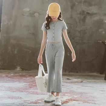 

Girls Outfits Kids Clothing Sets Girls 2020 Summer Korean Children Crop Top + Bell-bottom Pants Set Fashion Teenage Girl Clothes