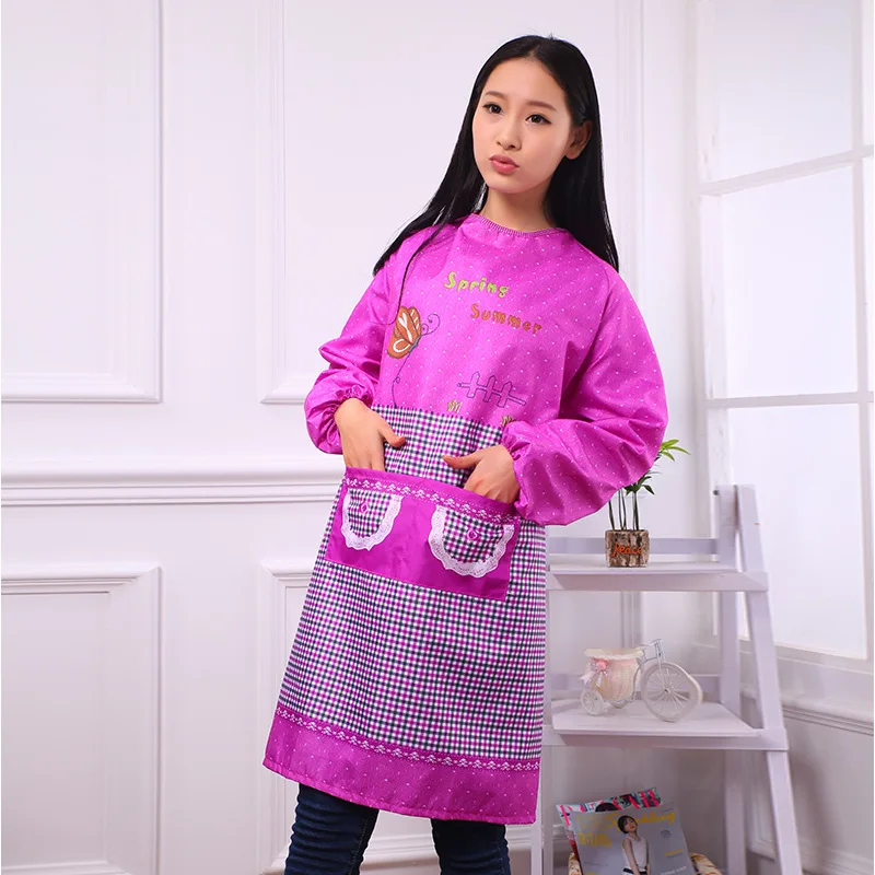 Thick Peach Skin Long Sleeve Apron Kitchen Waterproof Anti-Oil Apron Domestic Cleaning Bib Adult Overclothes