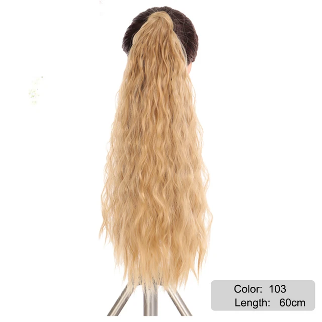 DIANQI Synthetic Corn Wavy Long Curly Ponytail Hairpiece Wrap on Clip Hair Extensions Black Pony Hair 103