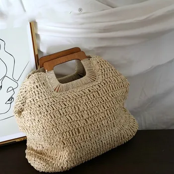 

Korean caramel color ins wind handmade straw bag handbag lady summer large capacity French retro beach bag