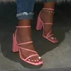 Pink New Summer Sandals Comfortable and Versatile Open-toe High-heeled Sandal Casual Outdoor Solid Color Plus Size Shoes Sandals ► Photo 3/6