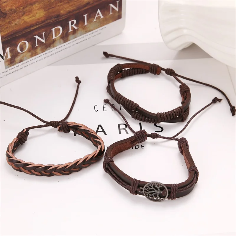 17 IF Tree Retro Multi-Layer Leather Bracelet Men'S Classic Rope Chain Charm Bracelet Men'S Jewelry Gift