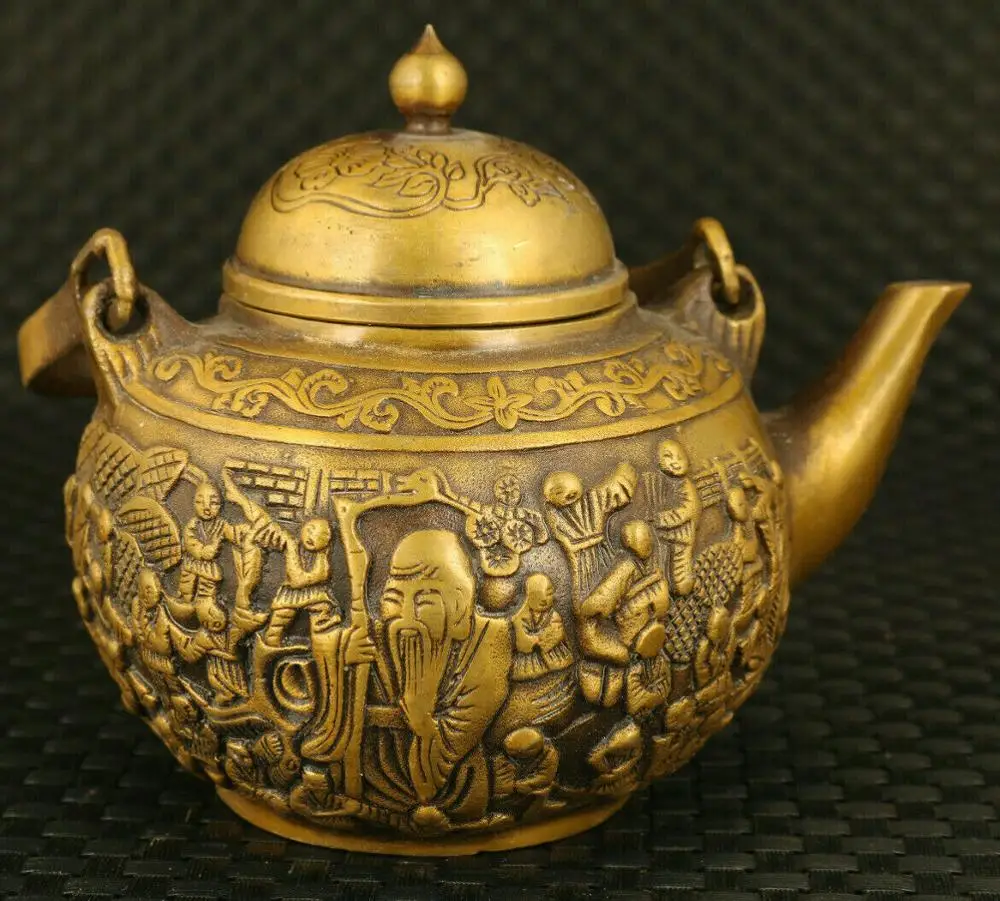 old bronze Hand carved buddha statue tea pot tea pet noble table
