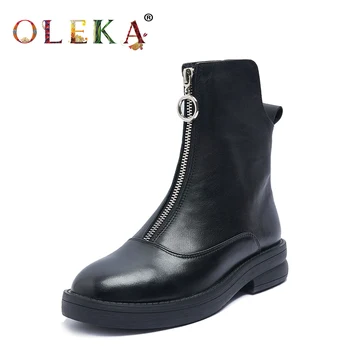 

OLEKA Mid-calf Winter Women Boots Square Heel Metal Decoration Round Toe Fur Boots Fashion Style Motorcycle Boots New AS615