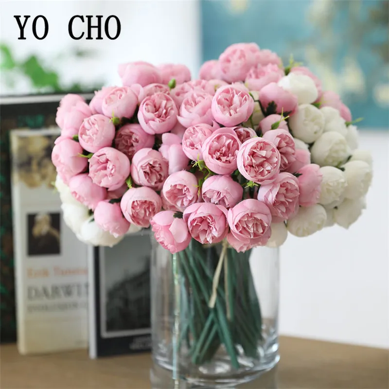 

27 Heads Mini Artificial Tea Roses Silk Flowers Bridal Bouquet Roses for Wedding Party Fake Holding Flowers Bouquet Home Decor