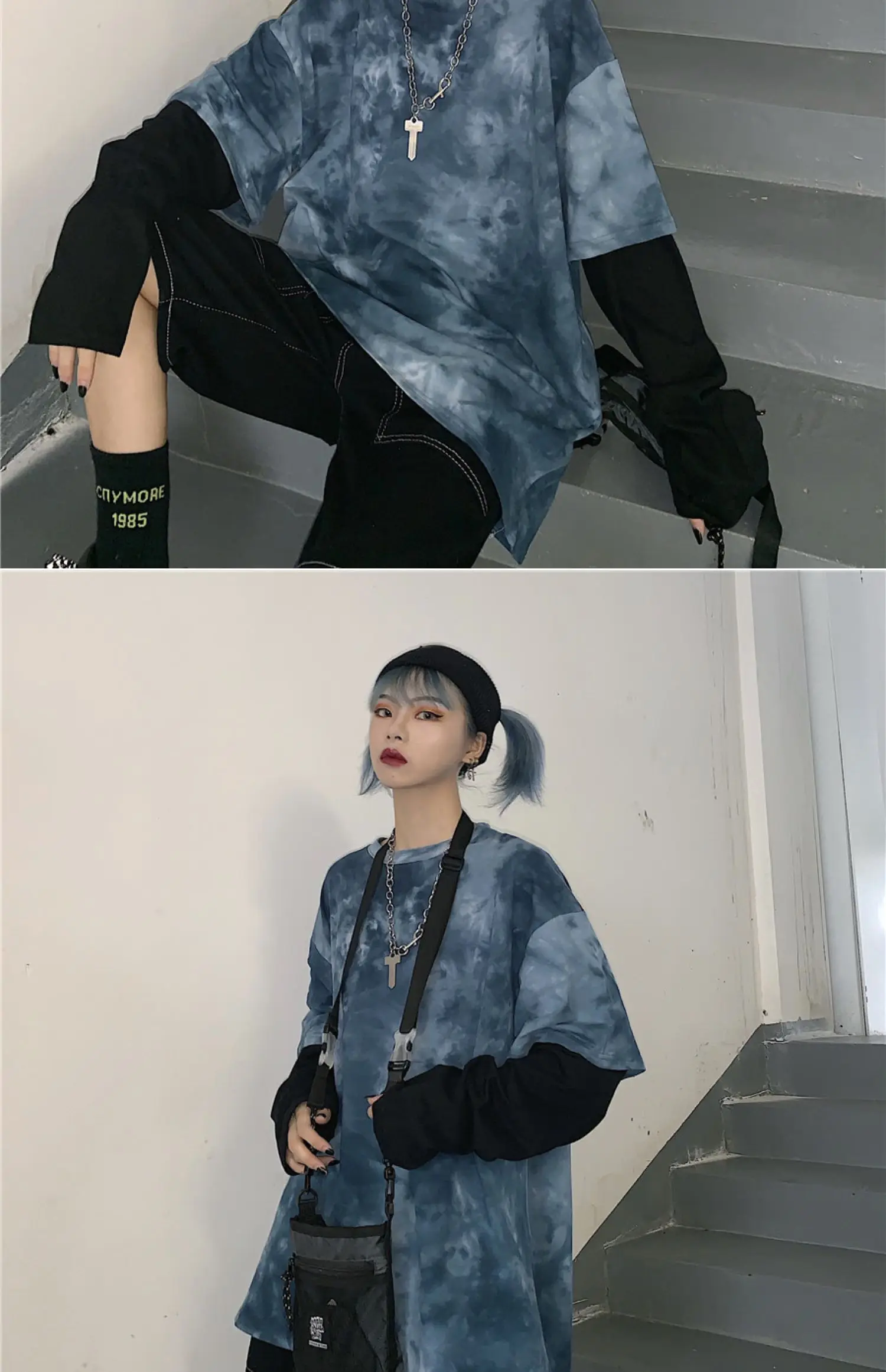 Новое поступление, Футболка женская осенняя одежда Koean Ulzzang Harajuku поддельные два галстука окрашенные футболки женские повседневные футболки