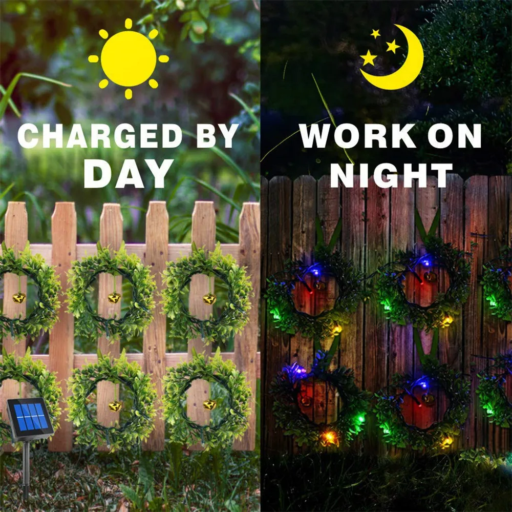 6 Wreaths Solar Christmas Lights Outdoor Garden Lights with Jingle Bells 8 Modes Waterproof Fairy decoration for Party,Holiday