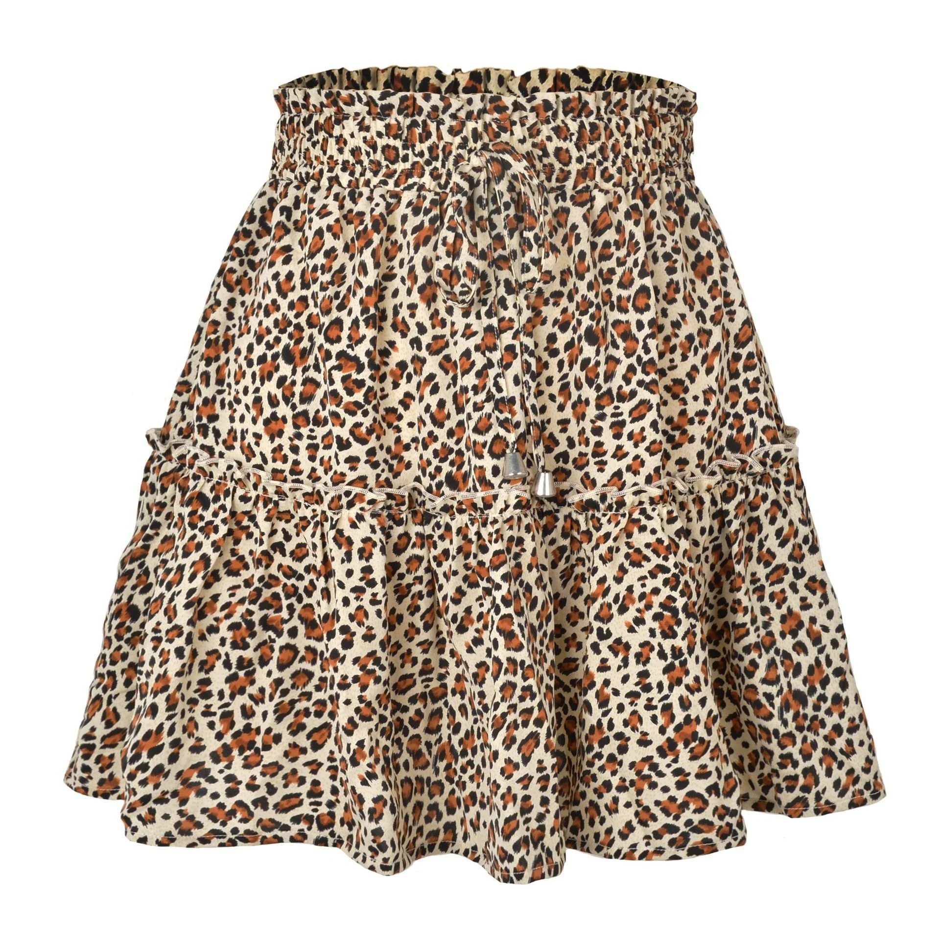 Alelly Women's Summer Floral Mini Skirt - High Waist Ruffle Swing Skirt, Small, Cocoa
