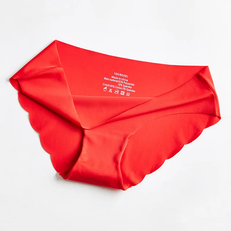 Sexy Plus Size Ice Silk Briefs Seamless Women's Underwear Low Waist Briefs Crotch Cotton Panties Simple Underpants High Quality - Цвет: Красный