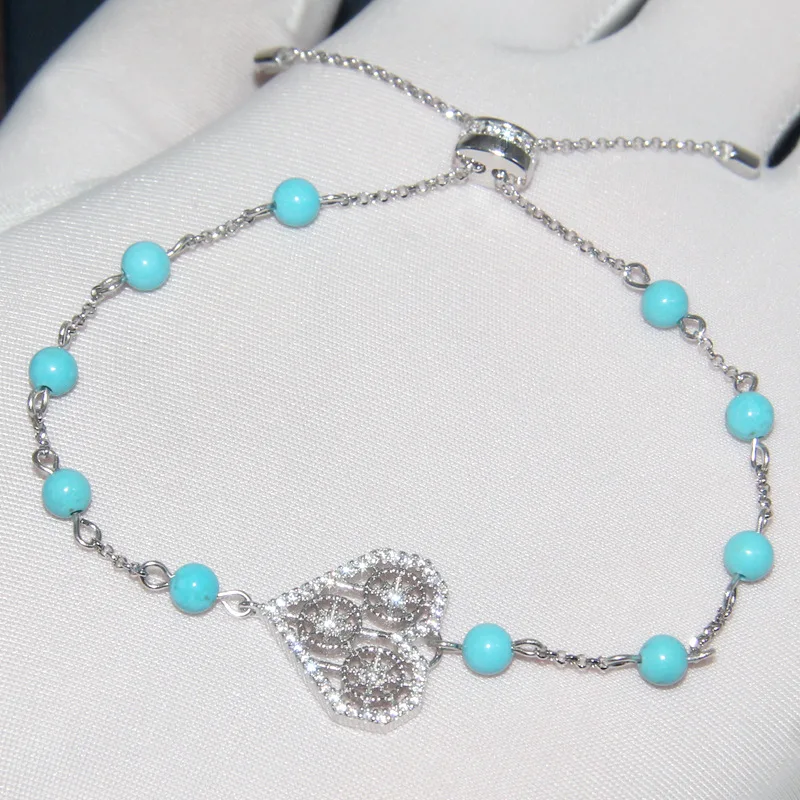 Baoyocn, высокое качество, модный, настоящее 925 пробы, серебряный, Turquesa, браслет в форме сердца, кубический цирконий, камни, для женщин, роскошный бренд, ювелирное изделие