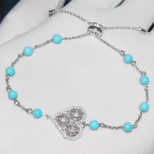 Baoyocn, высокое качество, модный, настоящее 925 пробы, серебряный, Turquesa, браслет в форме сердца, кубический цирконий, камни, для женщин, роскошный бренд, ювелирное изделие