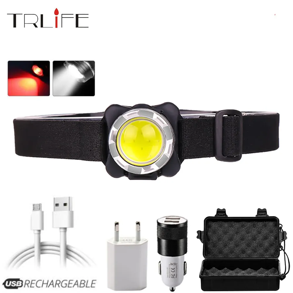 

30000LM COB LED Headlamp USB Built-in Battery Rechargeable Headlight Waterproof Head Lamp White Red Lighting for Camping