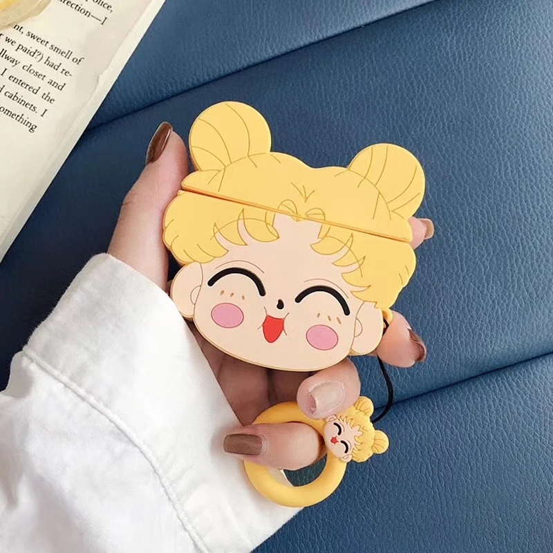 

Earphone Case For AirPods Case Silicone Cute Cartoon Beautiful girl Cover For Apple Air pods Charging box case Finger Ring Strap