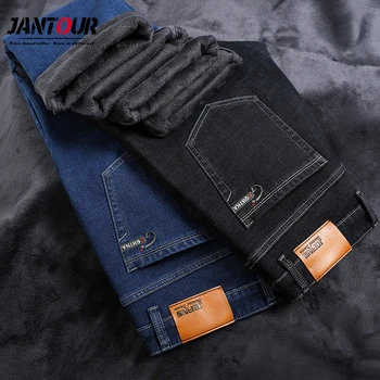 

Winter Jeans Men Warm Jeans Fleece Velvet Men's Classic Jean Blue black Europe Business Straight Casual Pants 40 42 44 46