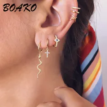 BOAKO, панк, длинные серьги в виде змеи, 925 пробы, серебряные серьги для женщин, подвеска в виде змеи, корейские сережки-шпильки, ювелирные изделия