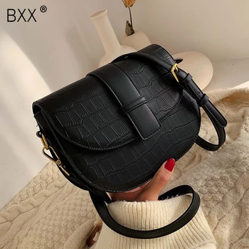 

[BXX] Crocodile Pattern PU Leather Saddle Bags For Women 2020 Small Crossbody Bag Female Shoulder Messenger Bag Handbags HJ775