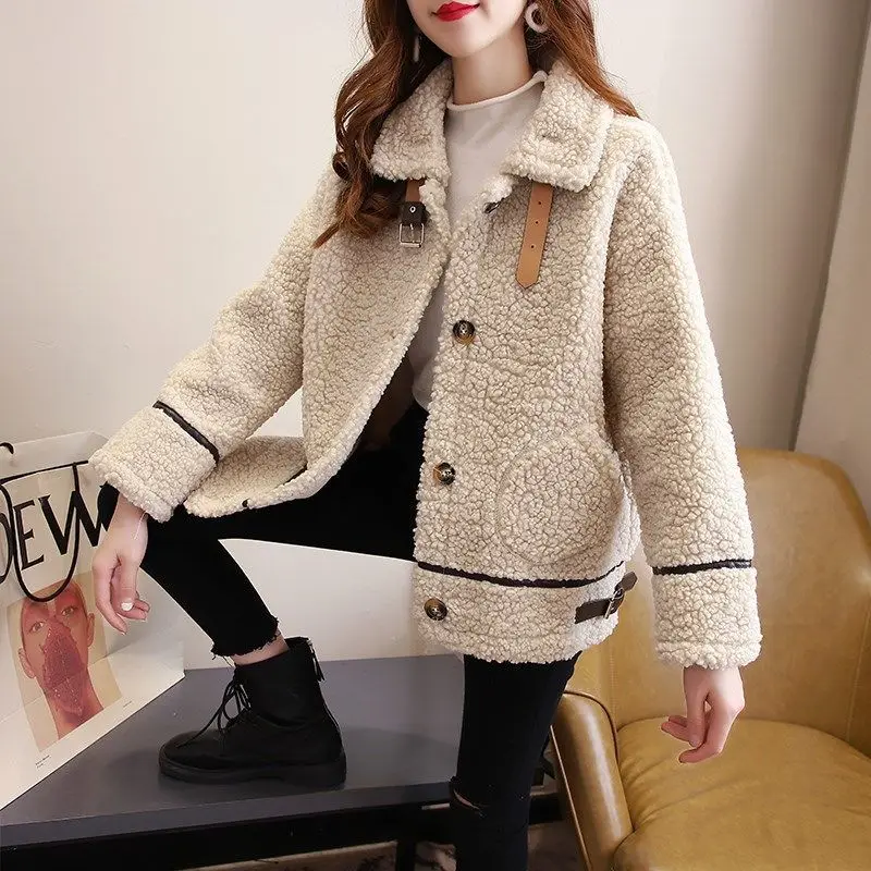 

Korean Fashion Sheepskin Coat For Women Loose Soft Wool Women's Winter Jackets 2024 Thick Warm Manteau Femme Hiver All-Match