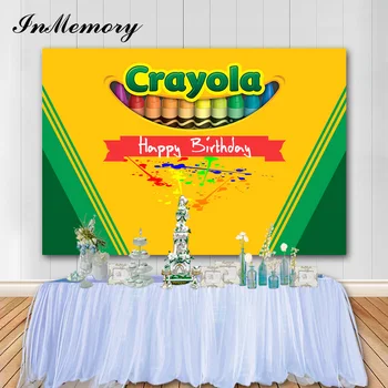 

InMemory Crayola Theme Photography Background Brush Children Birthday Party Photo Background Cake Table Vinyl Banner Decor
