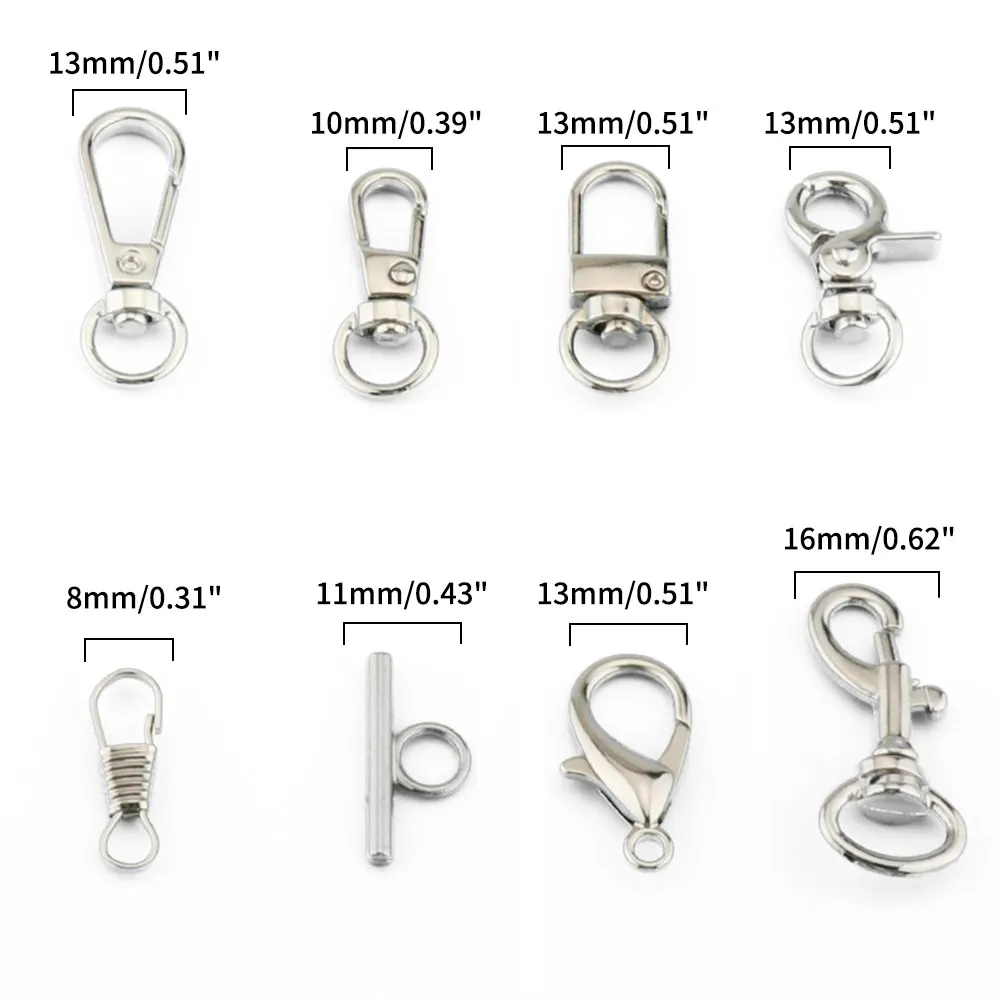 10Pcs Metal Swivel Buckle Dog Buckle Key Ring Key Hook Retainer Ring Millet Buckle I-Buckle DIY Craft Lobster Buckle 8 sizes