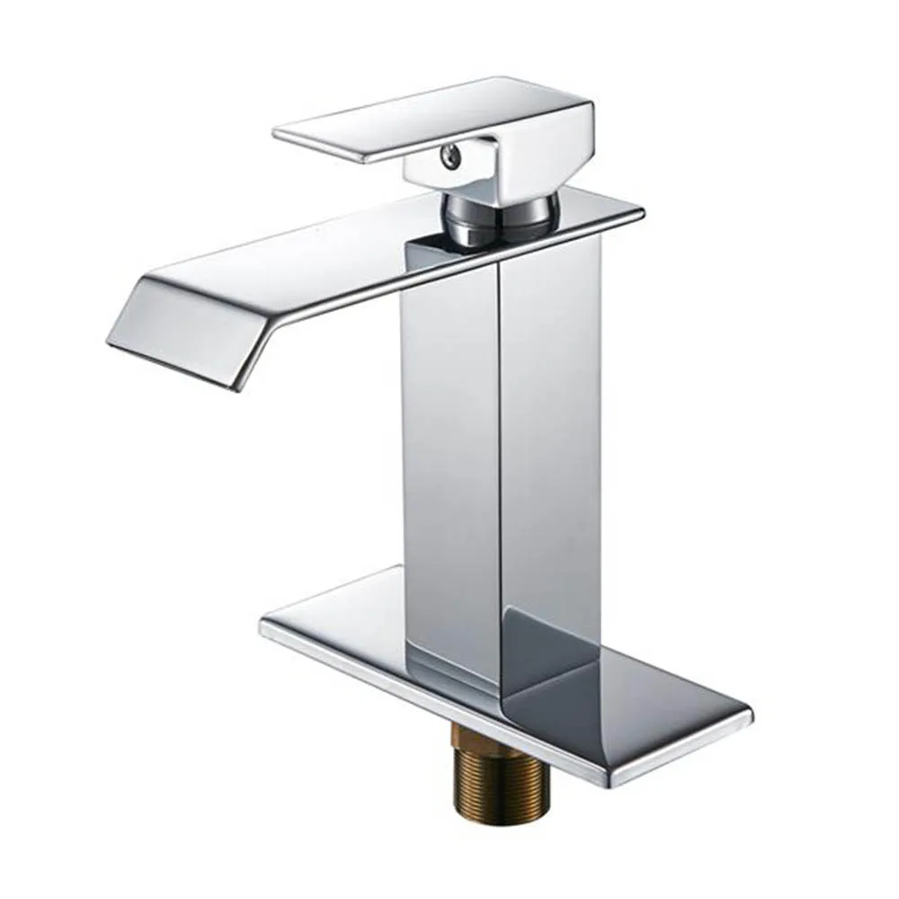 

Bathroom Faucet Single Hole Single Handle Hot And Cold Single Control Bathroom Basin Waterfall Faucet-Black Elbow Silver/Black