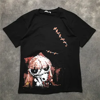 

New luxury 2019 Men wolf doll ink feather T Shirts T-Shirt Hip Hop Skateboard Street Cotton T-Shirts Tee Top kenye S-XXL #K56