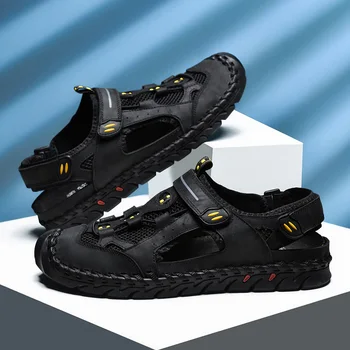 

Men Sandals 2020 Summer High Quality Handmade Leather Casual Shoes Comfortable Beach Sandalias Hombre Plus Size 47 Men Sandals