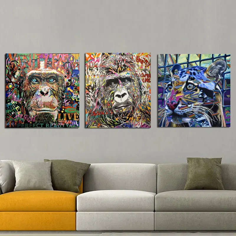 Colorful Thinking Monkey Wall Art Canvas Painting Wild Animals Pop Art Posters Frog Elephant Paintings Wall Decorative Pictures