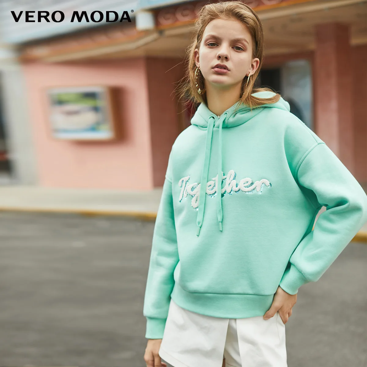 Vero Moda Новая Женская флисовая толстовка с капюшоном из флока с буквами | 319433505 - Цвет: Lichen