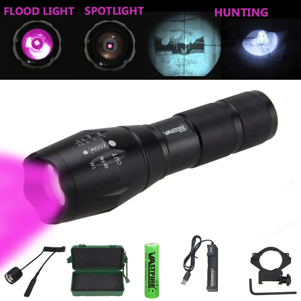 IR 850nm 5w Night Vision Infrared Zoom LED Flashlight Torch Lamp 18650 Set 