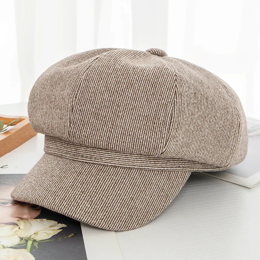 Boina de lana para mujer otomino Invierno sombreros Восьмиугольные gorras de boina negra gris