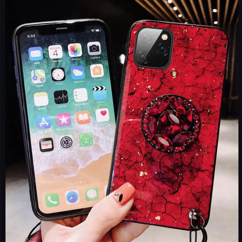 Роскошный Алмазный чехол с помпоном мраморный для iphone 11pro XR XS Max 8 7 plus мягкий