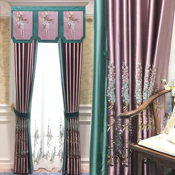 

New Chinese luxury satin purple curtain finished embroidered blackout curtains for living room bedroom custom panel AG344#4