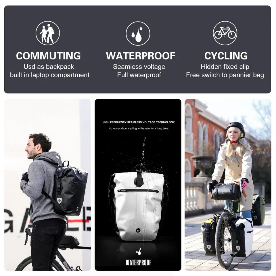 Sacoche De Vélo Rhinowalk 27L étanche - Sacoches Arrière Transformables En Sac à Dos