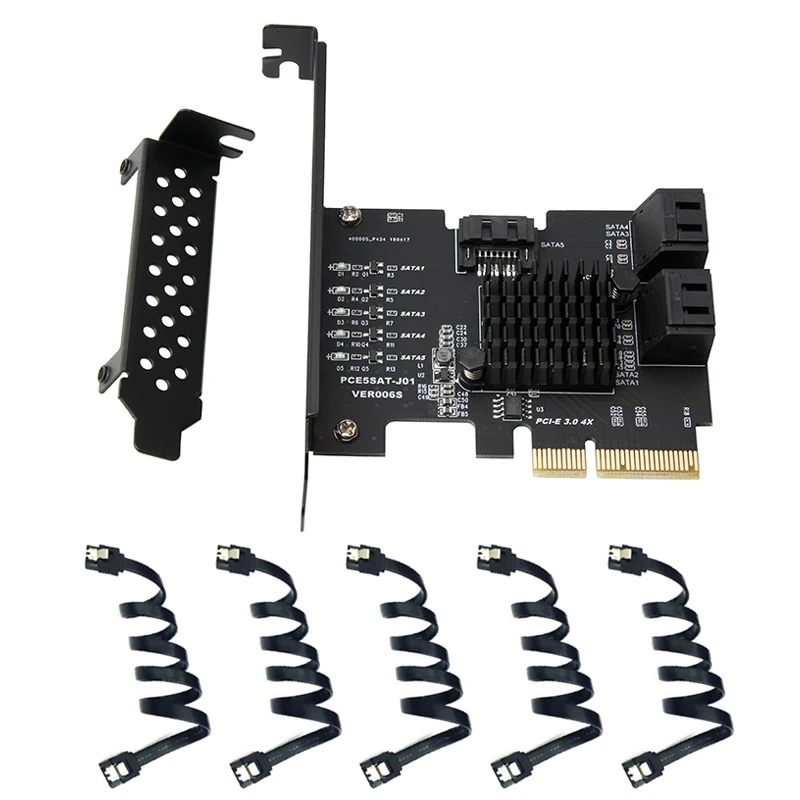 Pcie para 5-portas Cartões Pcie Controladora Sata Pci-e Hub – Cartão 3.0 Adaptador Pci Express Ssd x4 Gen3 Sata3 H1111z Add on