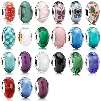 

NEW 2018 Fashionable Personality Charms 100% 925 Sterling Silver Large Cut Multicolor Glass Beads Female Jewelry Free Shipping