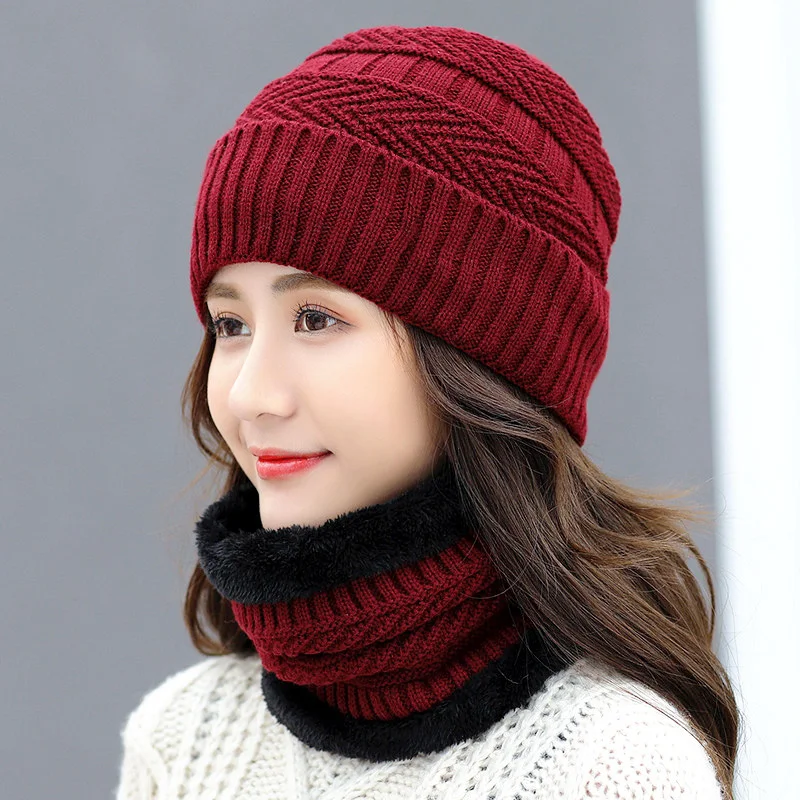 2pcs/Set Men Women Winter Warm Mask Cap Knitted Skiing Snowboard Bibs Hat Snow Sport Snowmobile Thicken Scarf Mask